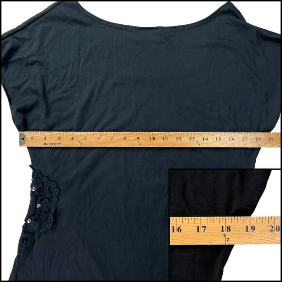 Luv Me More Asymmetrical Scoop Neck Tee Shirt Top Embellished Plus Size 1X Black - Picture 10 of 12